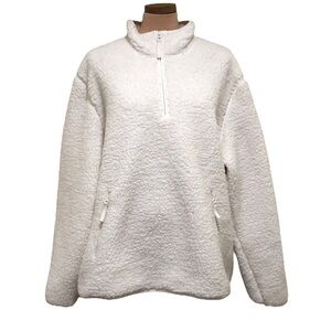 Vince Sherpa Pullover Size XXL White Teddy Fleece Quarter Zip Jacket